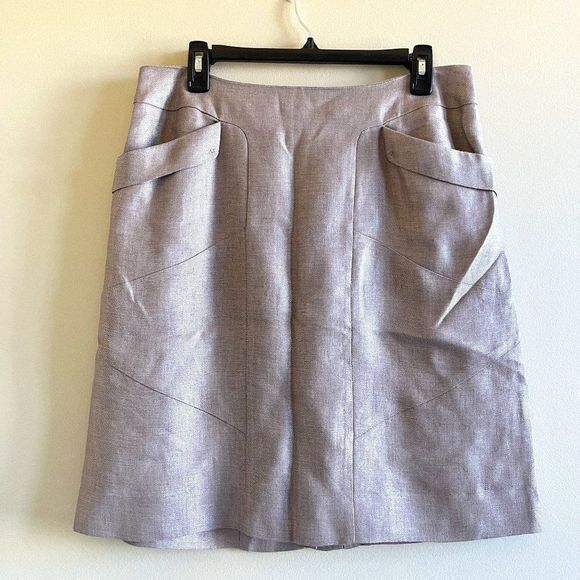 Nic + Zoe Linen Womens Size 10 Mini Skirt Silver Gray Shimmer Lined Work A Line - Picture 1 of 5